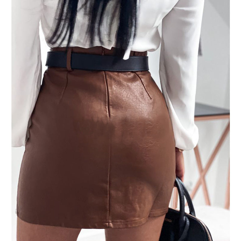 Elegant Fashion Rivets PU Leather Skirts Women