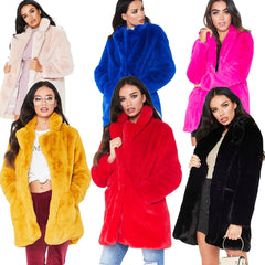 Faux Fur Coat Women Long Sleeve Warm Thick Wave Jackets Plus Size Coat Winter Black Yellow Rose Red Fur Coats Autumn