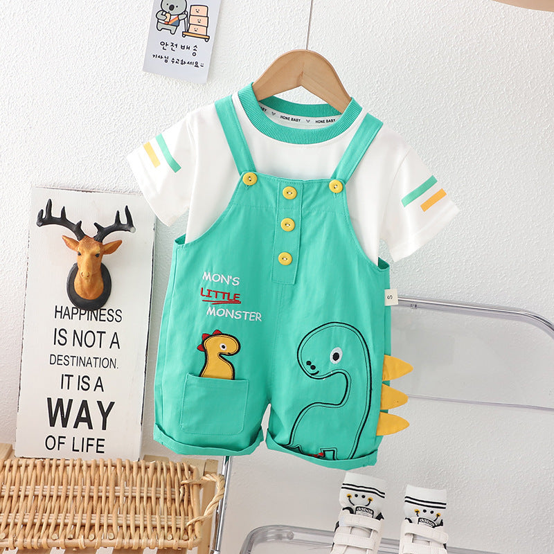 Boy Summer Clothing Dinosaur Suspender Pants Suit